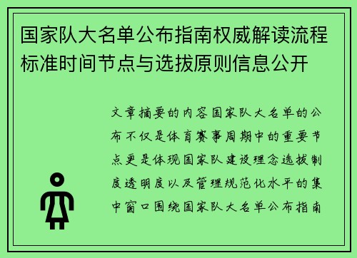 国家队大名单公布指南权威解读流程标准时间节点与选拔原则信息公开 国家队大名单公布指南权威解读流程标准时间节点与选拔原则信息公开